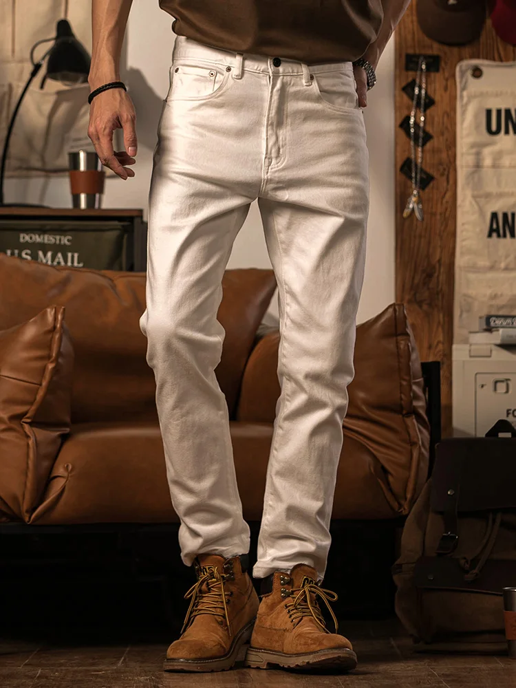 

Повседневные брюки с прямыми штанинами в американском стиле ретро, мужские весенне-осенние новые рабочие брюки, длинные брюки, универсальные белые мужские джинсы из чистого хлопка