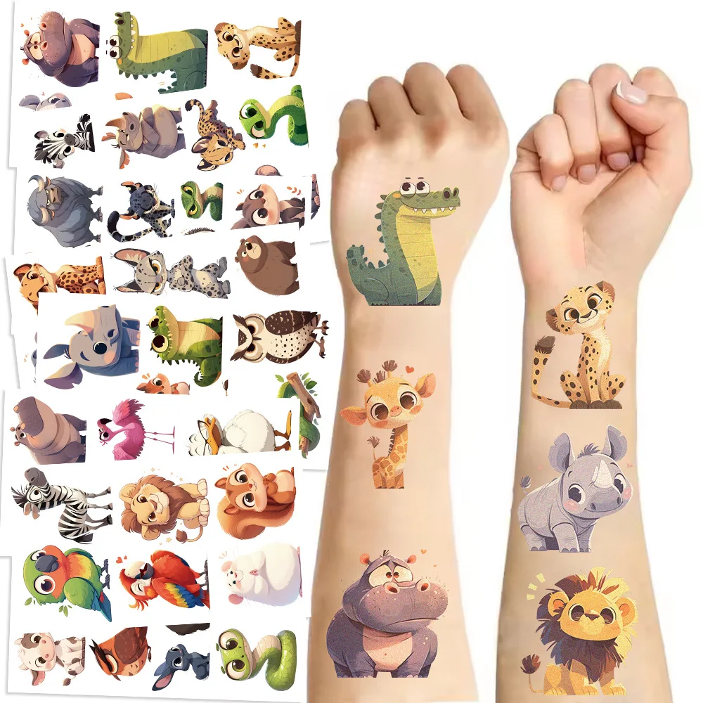 10Pcs New Cartoon Animal Crocodile Elephant Temporary Tattoo Stickers Fake Tattoos Stickers Waterproof Funny For Kids Party Gift