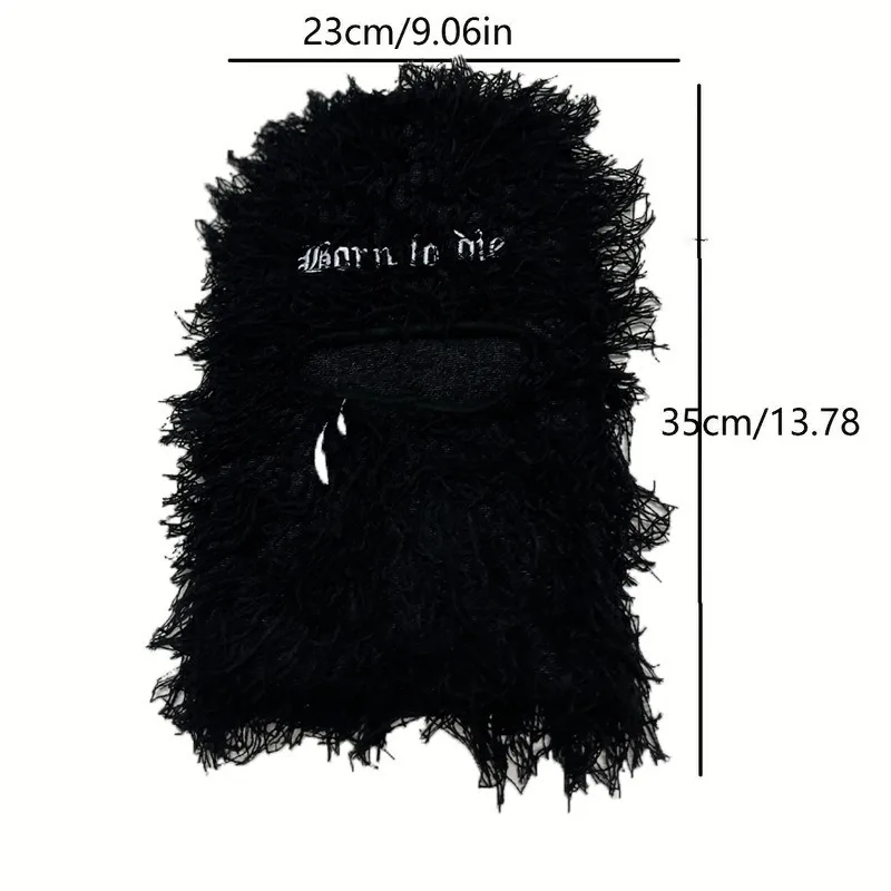 Embroidery Letter Tear Balaclava Distressed Knitted Full Face Ski Mask Hipop Unisex Outdoor Mask  Balaclava Fleece Fuzzy Beanies