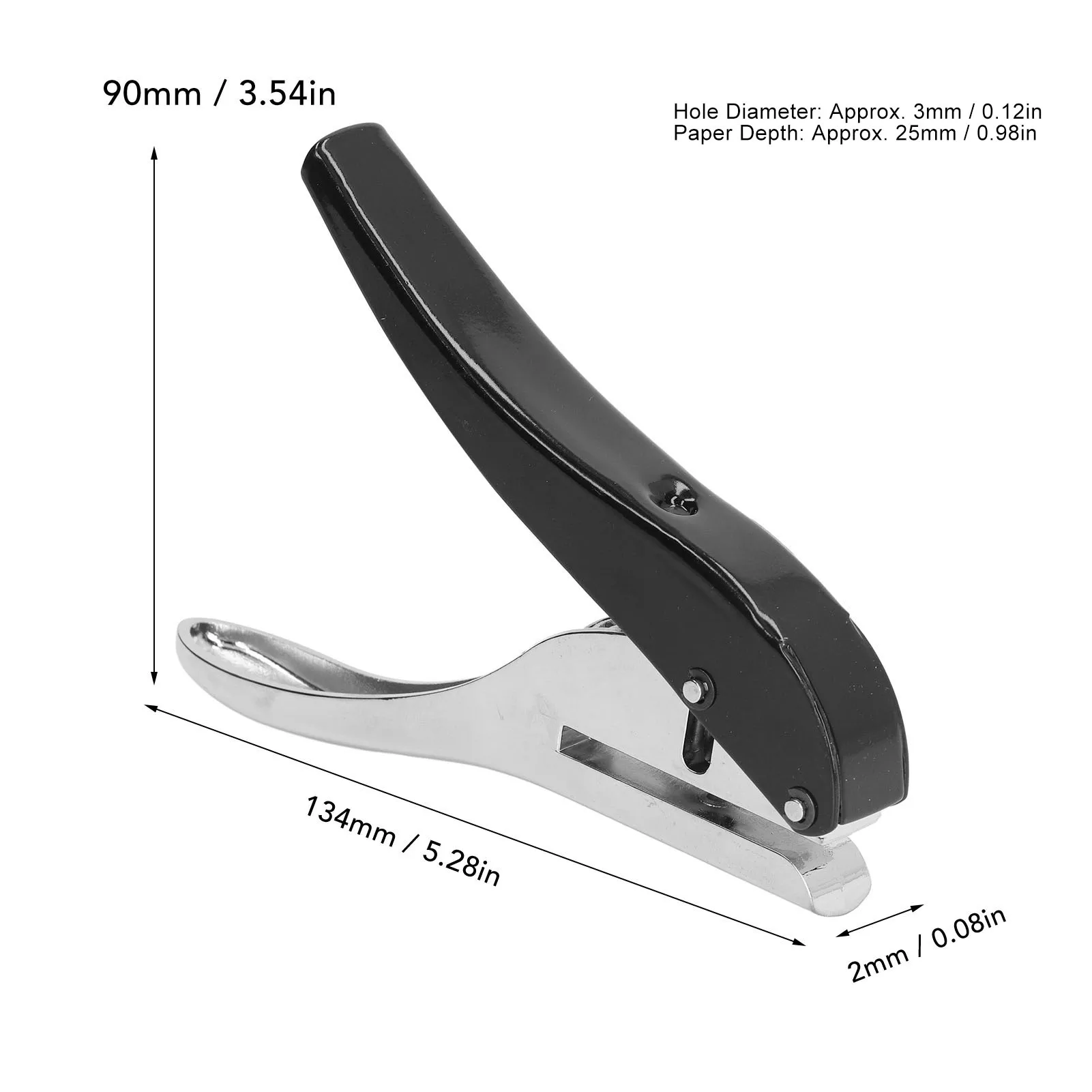 Handheld 1 Hole Punch 3mm Diameter 25mm Depth 25-Sheet A4 Paper Capacity Full Metal File DIY Tool