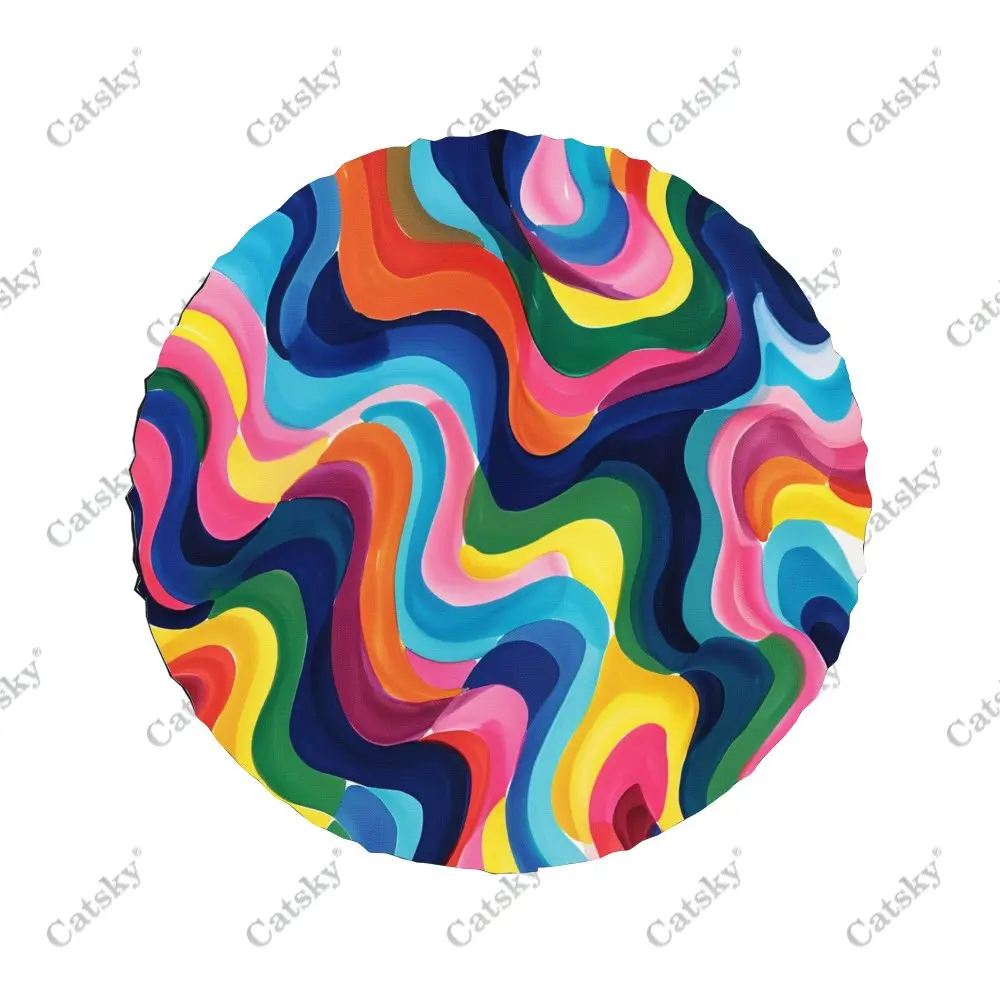 Colorful Trippy Ripple Print Car Spare Tire Cover Auto Accessories Decor Wheel Wrap Protect for Trailer SUV Truck Camper 14-17in