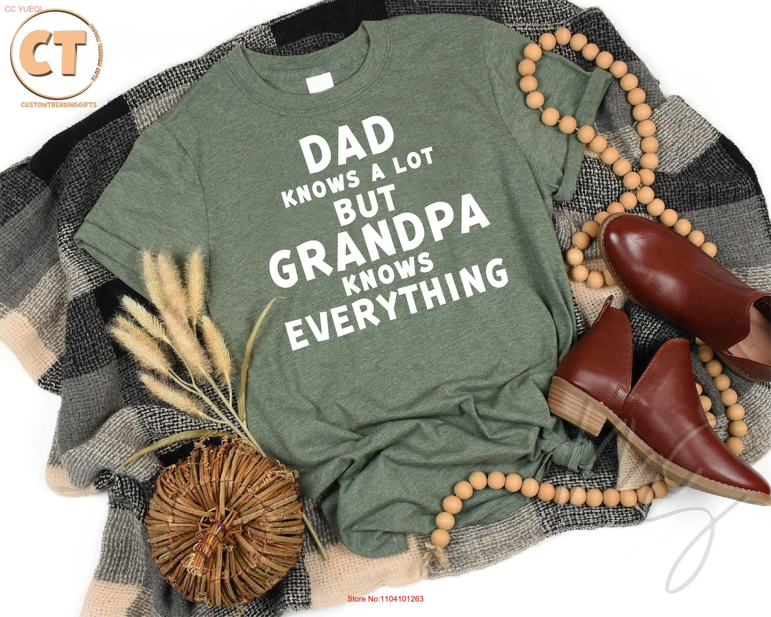 

Grandpa T Shirt Dad Knows A Lot Everything Humorous Grandfather Fathers Day Birthday long or short sleeves