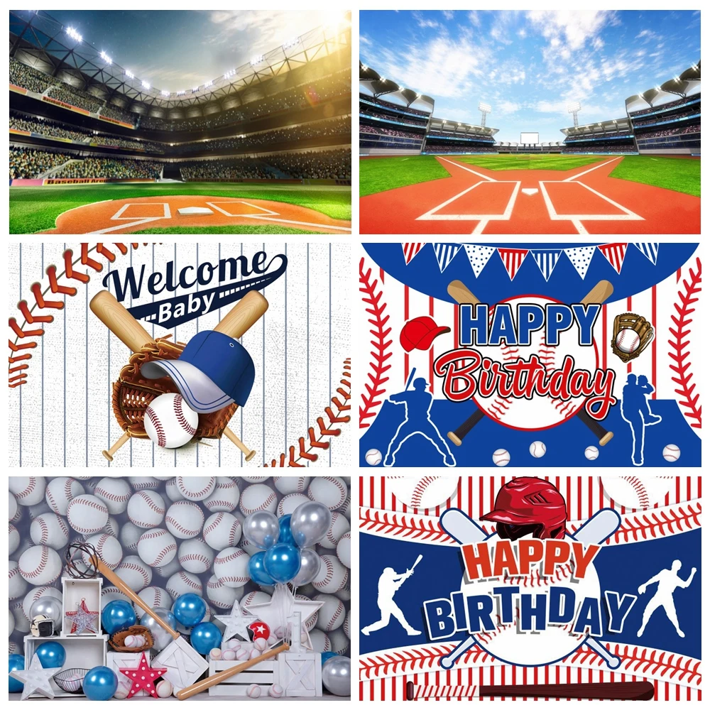

Baseball Baby 1st Birthday Backdrop Boy Sports Ball White Stripe Green Grass Field Decor Photography Background Photo Studio