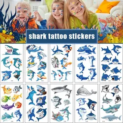 Autocollants de faux tatouages temporaires pour enfants, 10 paquets, bras, requin, océan, amusant, fête