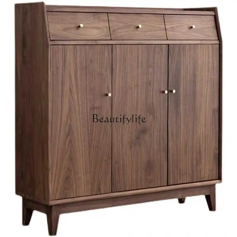 

North American black walnut shoe cabinet Nordic simple solid wood home door storage foyer cabinet