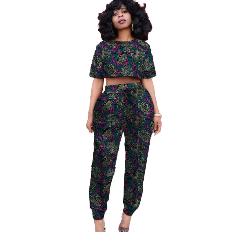 Original Design Women Mini Tops Patch Jogger Pants Nigerian Fashion Lady's Ankara Print Party Wear Custom Size African Suits