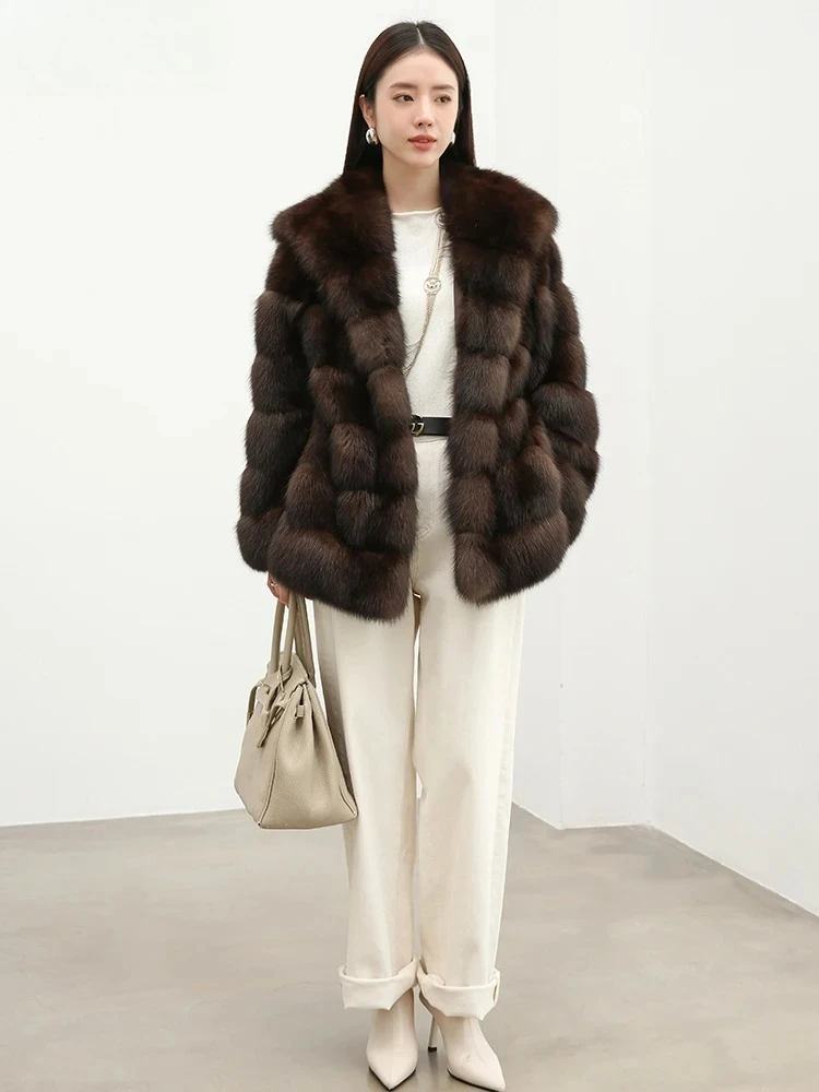 秋冬フェイクセーブルファーコート エレガントラグジュアリーシック 厚手 暖かい ソフト レディース フード付き 高品質 ふわふわジャケット パーカー