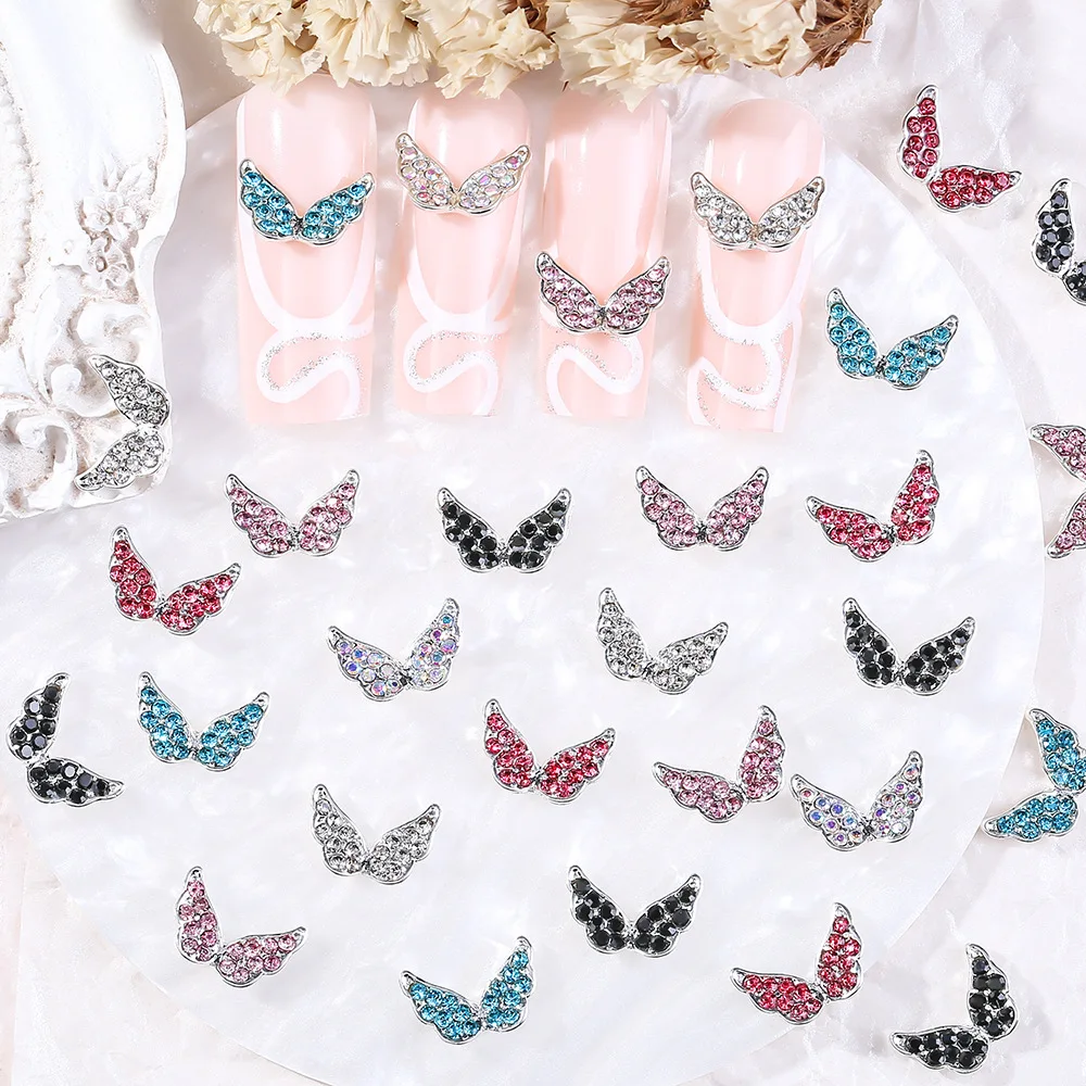 10pcs Luxury Angel Wings Nails Charm Design 3D Nail Art Decorations Kawaii Wings Rhinestones Metal Manicure Figures Parts Gifts