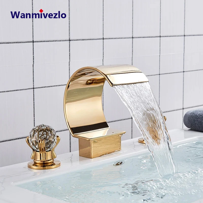 Wanmivezlo Waterfall Bathroom Basin Faucet Deck Mounted Cold Hot Water Mixer Single Hole Water Tap 3 Holes Washing Tap