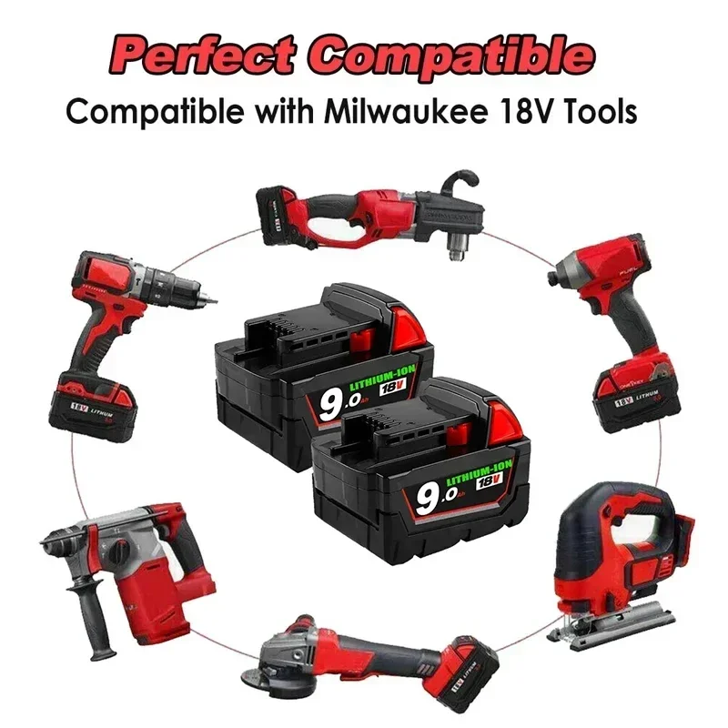 18V For Milwaukee 9.0Ah M18 XC Lithium Battery 48-11-1860 48-11-1850 48-11-1840 48-11-1820 Power Tools Battery Charger