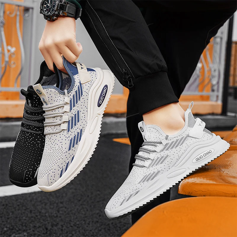

Летняя белая повседневная обувь, дышащие нескользящие прогулочные кроссовки, мужская обувь, уличная обувь 2025 года, удобные модные кроссовки на шнуровке