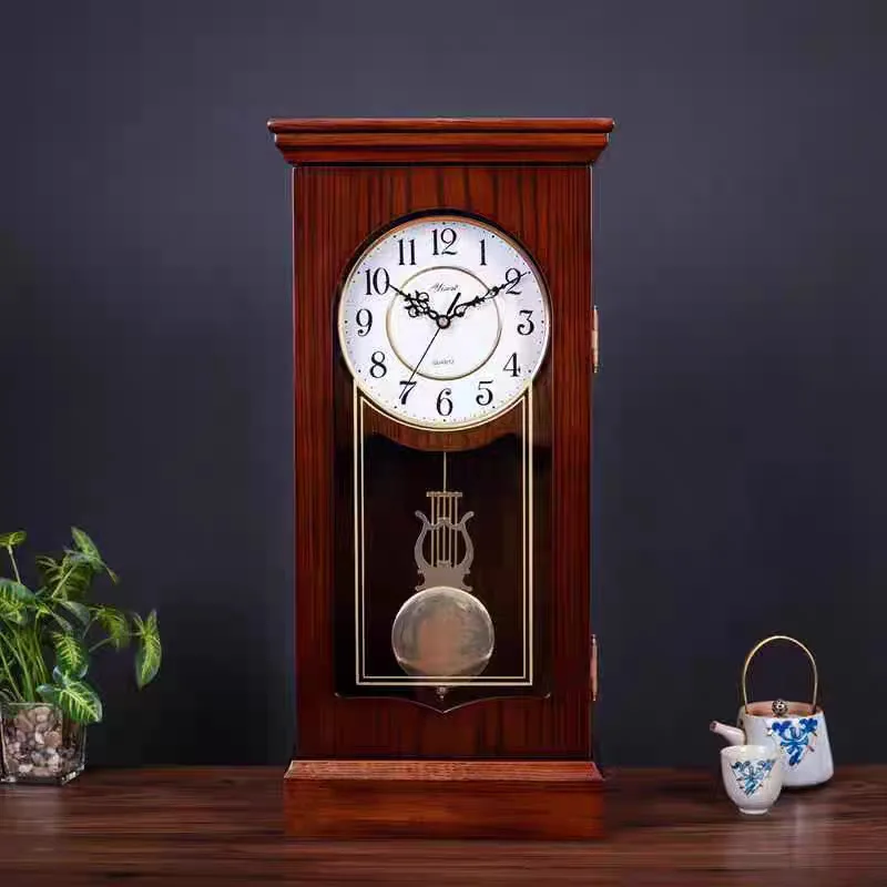 European retro desktop clock, living room creative rectangular table clock ornament, household desktop hour clock quartz clock