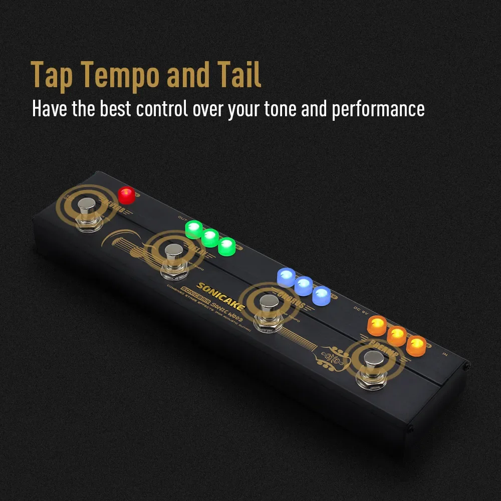 SONICAKE Sonic Wood Acoustic Guitar Preamp DI Box Multi Effects Chorus Delay Reverb Pedal with XLR Output QCE-50