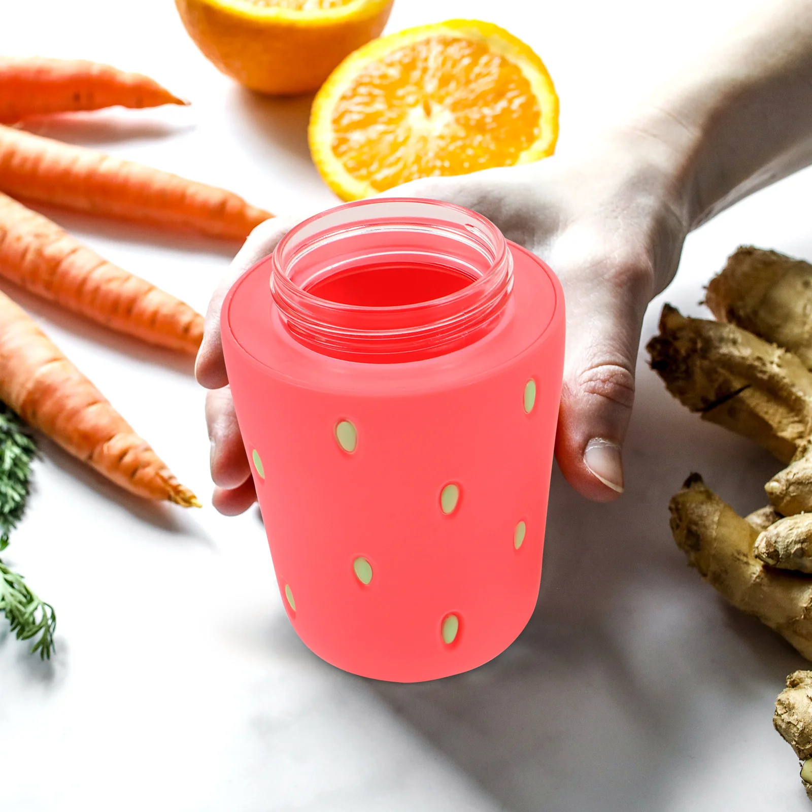 

300Ml Strawberry Shape Glass Water Bottle Portable Leak-Proof Reusable Tumbler For Travel Outdoor Sports Coffee Cup Cartoon