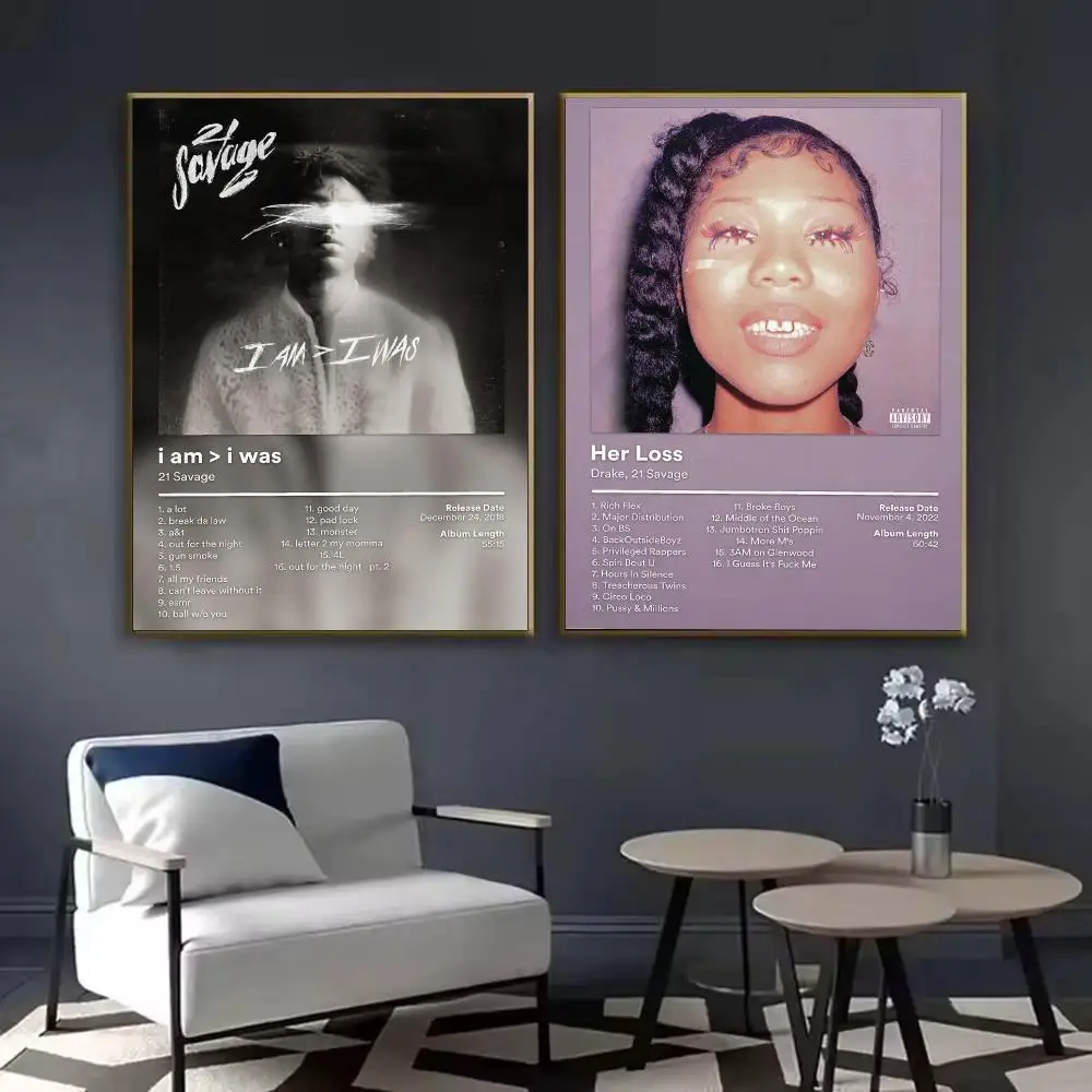 Singer Rapper 21 S-Savage Album Poster Waterproof Sticky Wall Art Print For Bedroom Living Room Hallway Bar Home Decor