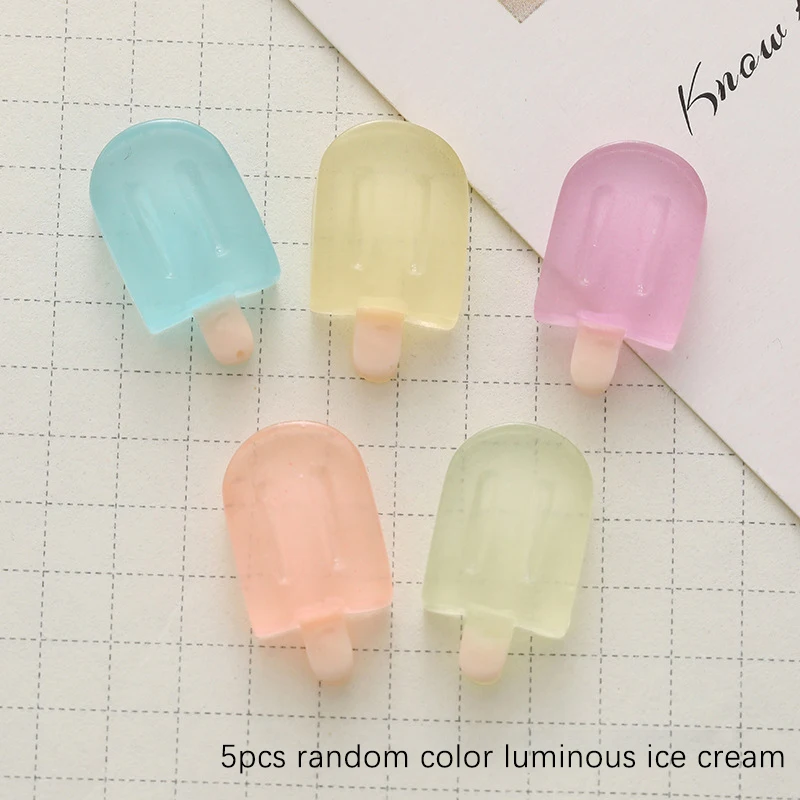 5Pcs Miniature Transparent Luminous Ice Cream Cute Resin Ornaments DIY Phone Case Car Decoration Accessories