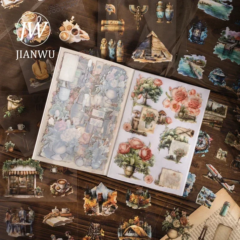 JIANWU Retro Memory Series Vintage Plant Flower Landscaping Material Collage PET Sticker Book Creative DIY Journal Stationery