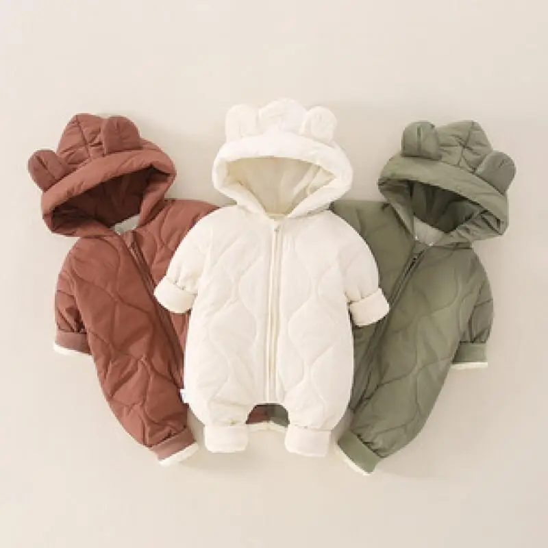 

baby Autumn winter Cute solidcolor quilted jumpsuits clothes cotton clothes thickened warm clothes outdoor clothes crawl clothes