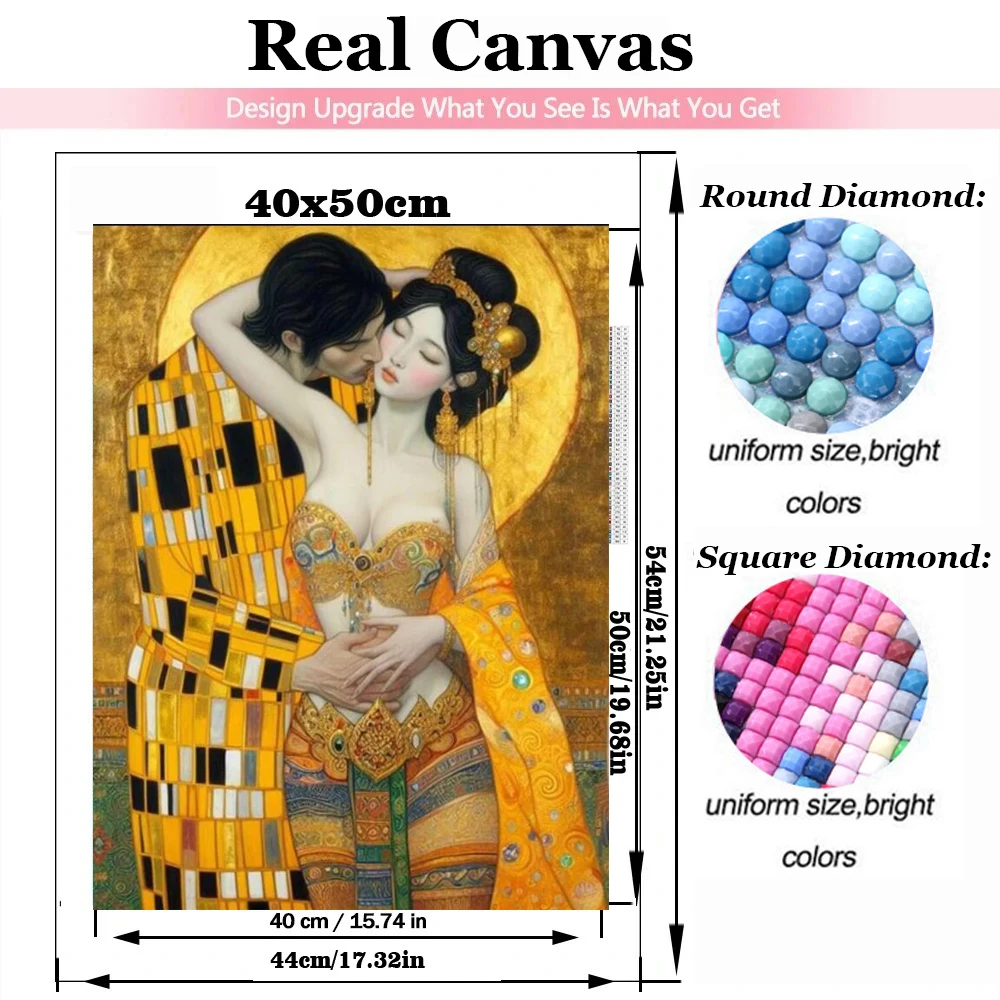 Gustav Klimt-Elegant 5D Diamond Art Painting, Mosaic Embroidery, Golden Lover Cat Jewelry, Cross Stitch, Full Rhinestone, DIY