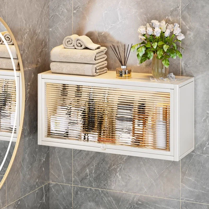 Household Light Luxury Shelves: Bathroom Organizer, Punch-Free Wall Mount, Home Cosmetic Storage Cabinets, Sleek Design