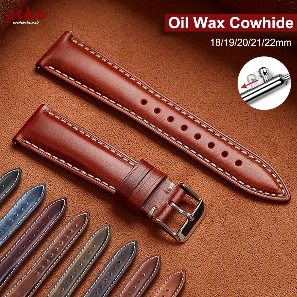 Vintage Braunes Ölwachs-Leder Uhrenarmband mit Dornschließe, Oberschicht Rindsleder Uhrenband Zubehör 18mm 19mm 20mm 21mm 22mm für Omega