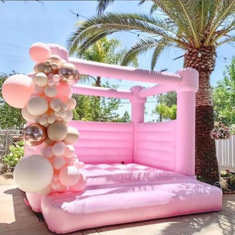 Casa inflável comercial do salto do casamento, jumper do ar do moonwalk, bouncer para crianças e adultos, branco e rosa, atacado