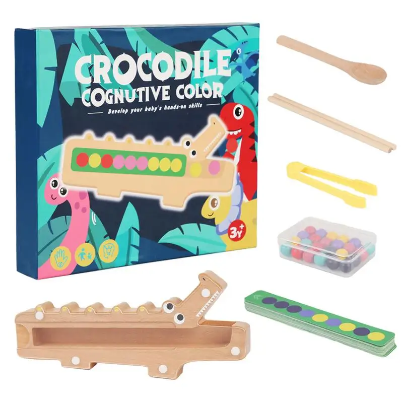 

Montessori Game Bead Matching Sorting Toy Crocodile Feeding Clip Bead Rainbow Beads Matching Set Kids Color Matching Puzzle Game