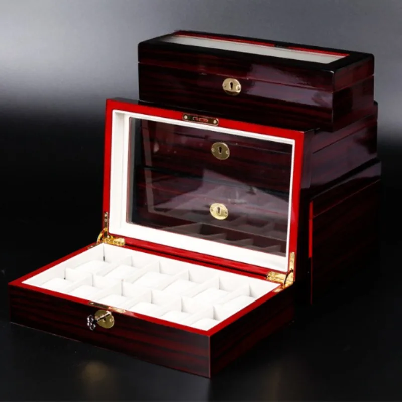 Wooden Watch Boxes with Lock Luxury Safe Wrist Watch Case Men Women Ebony Mechanical Watches Storage Box Watchmaker Organizer