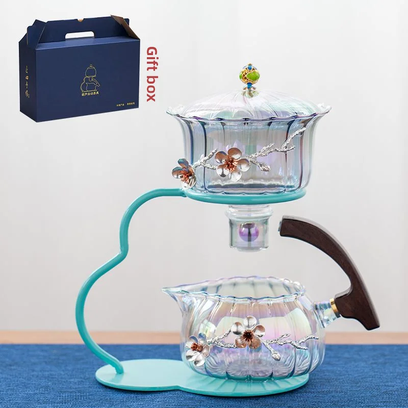 Glass Tea Set Colorful Pattern Magnetic Self Brewing Teapot Gift Box