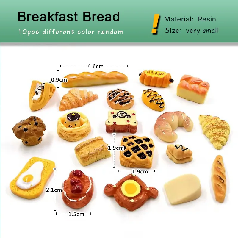 10pcs Mini Bread Miniature Figurine Similated Party Food Model Cake Snack Home Decor Fairy Garden Decoration DIY Accessories