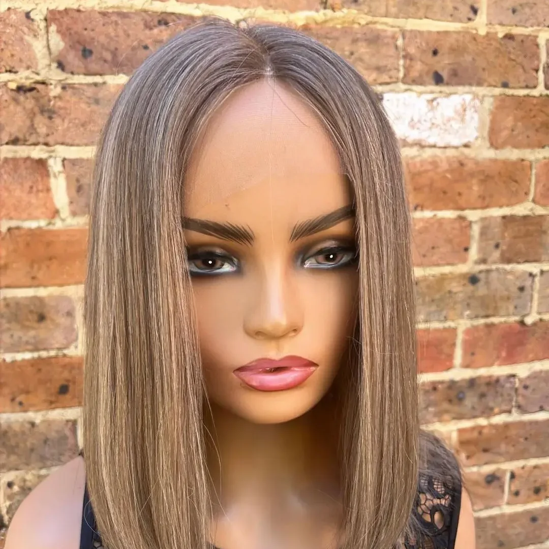 Evidenziare Biondo Diritto Serico Glueless 20 pollici 5x5 Base di Seta Parrucca di Capelli Umani Ebraici Capelli Del Bambino HD Del Merletto Capelli Europei Prepizzicati