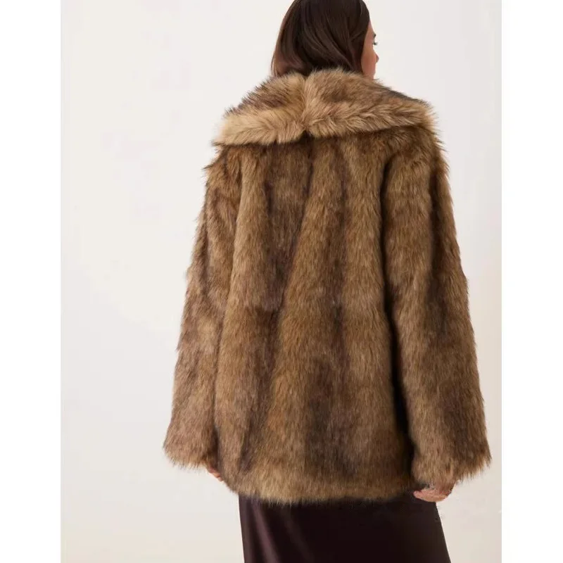 Winter Luxury Vintage Harajuku Women's Fur Coats Faux Raccoon Fur Coat Lapel Faux Fox Fur Jacket Thick Warm Windproof Outerwear