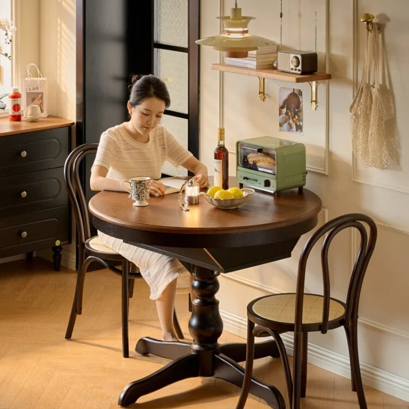 Living room French retro multifunctional variable round table eating table