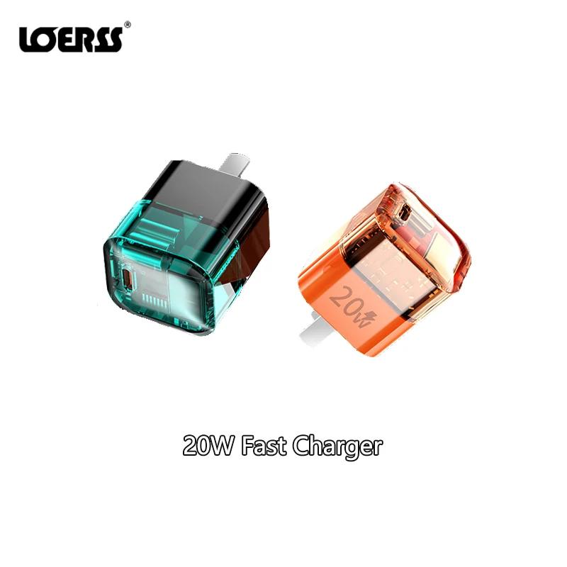 LOERSS 20W Fast Charger Mini Transparent Usb PD Chargers US CH Charger Adapter for iphone Samsung Xiaomi Huawei Phones Laptop