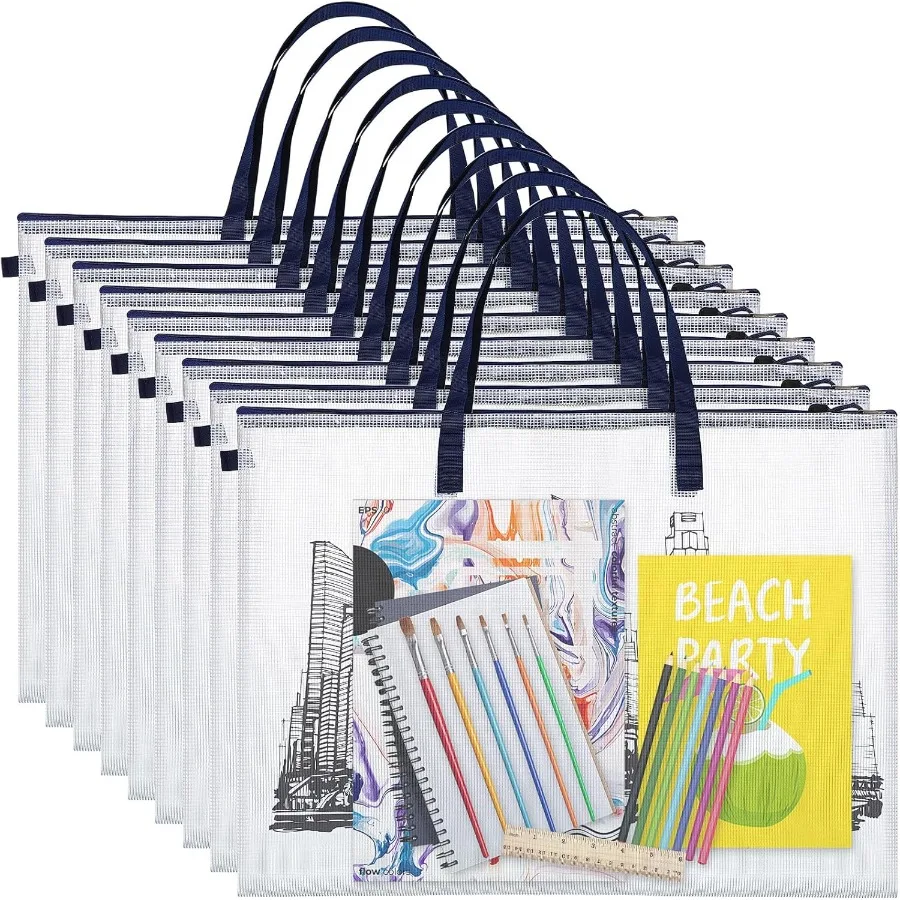 Reginary 10 Pcs 19x25 Inch Art Portfolio Bag Bulk with Zipper and Handle Transparent White Bags for Artwork Posters Bulletin Bo