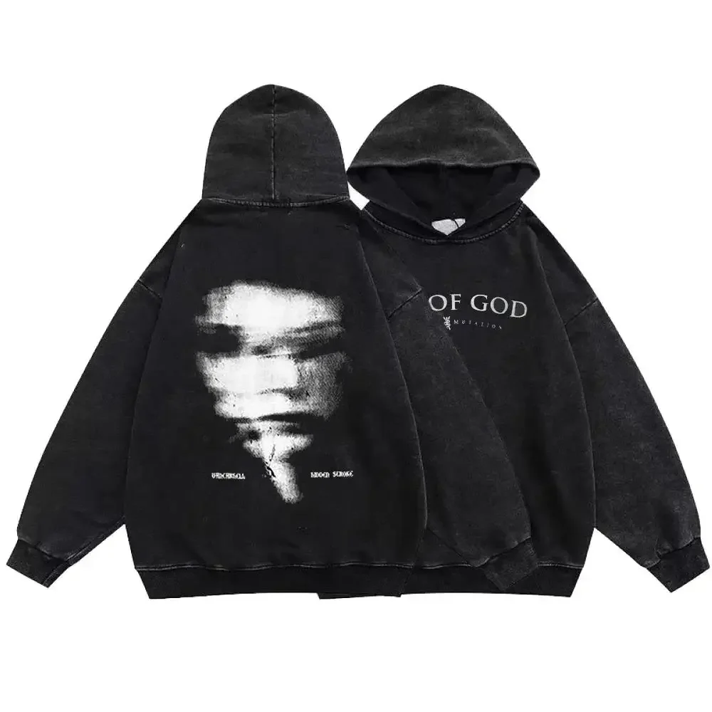 Skeleton Printed Washed Hoodies Gothic Vintage Hip Hop Sweatshirts Men\'s Retro Streetwear Women Oversized Long Sleeve Pullover