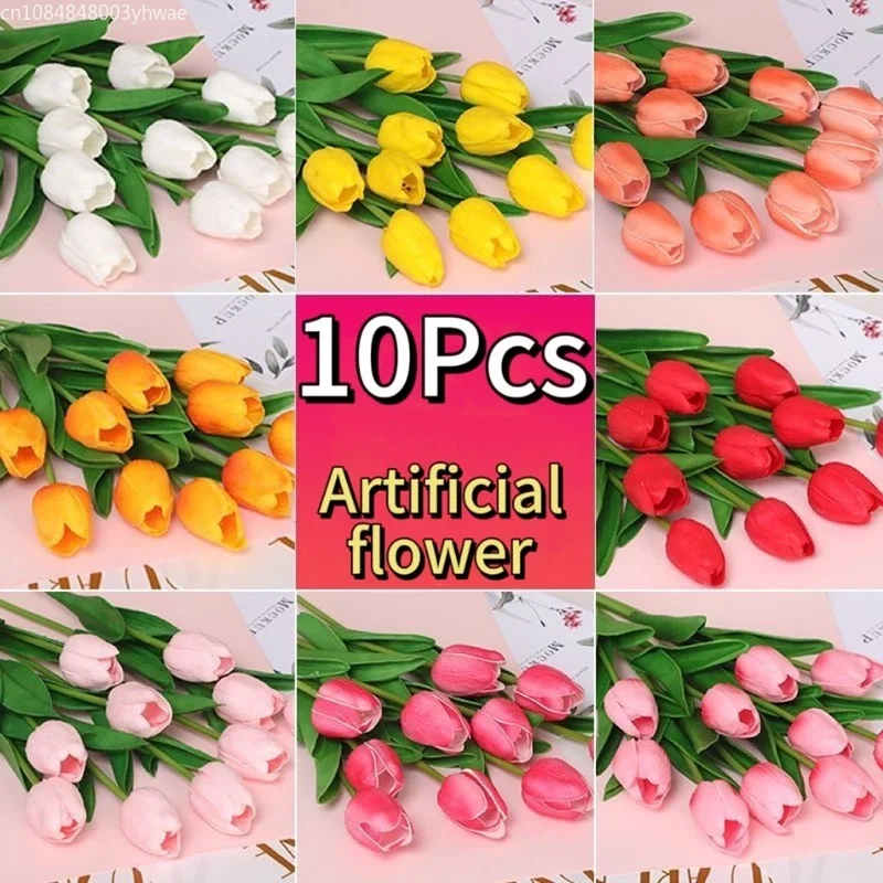 10Pcs Premium Artificial Flowers Real Touch Tulips Bouquet Fake Flowers For Home Room Bedroom DIY Decor Party Wedding Decoration