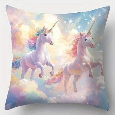 Home Decor Unicorns In Clouds Fantasy Decorative Pillow Covers Pattern Cushion Cover Suitable For Sofa Bedroom Car Pillow Cover