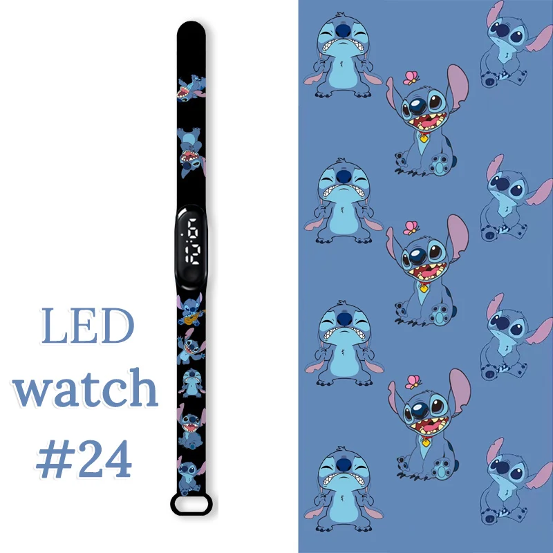 Jam Tangan Fesyen Disney Stitch Anak-anak Jam Tangan Gelang Olahraga Anak Perempuan Jam Tangan LED Anak Tahan Air Jam Digital Sentuh