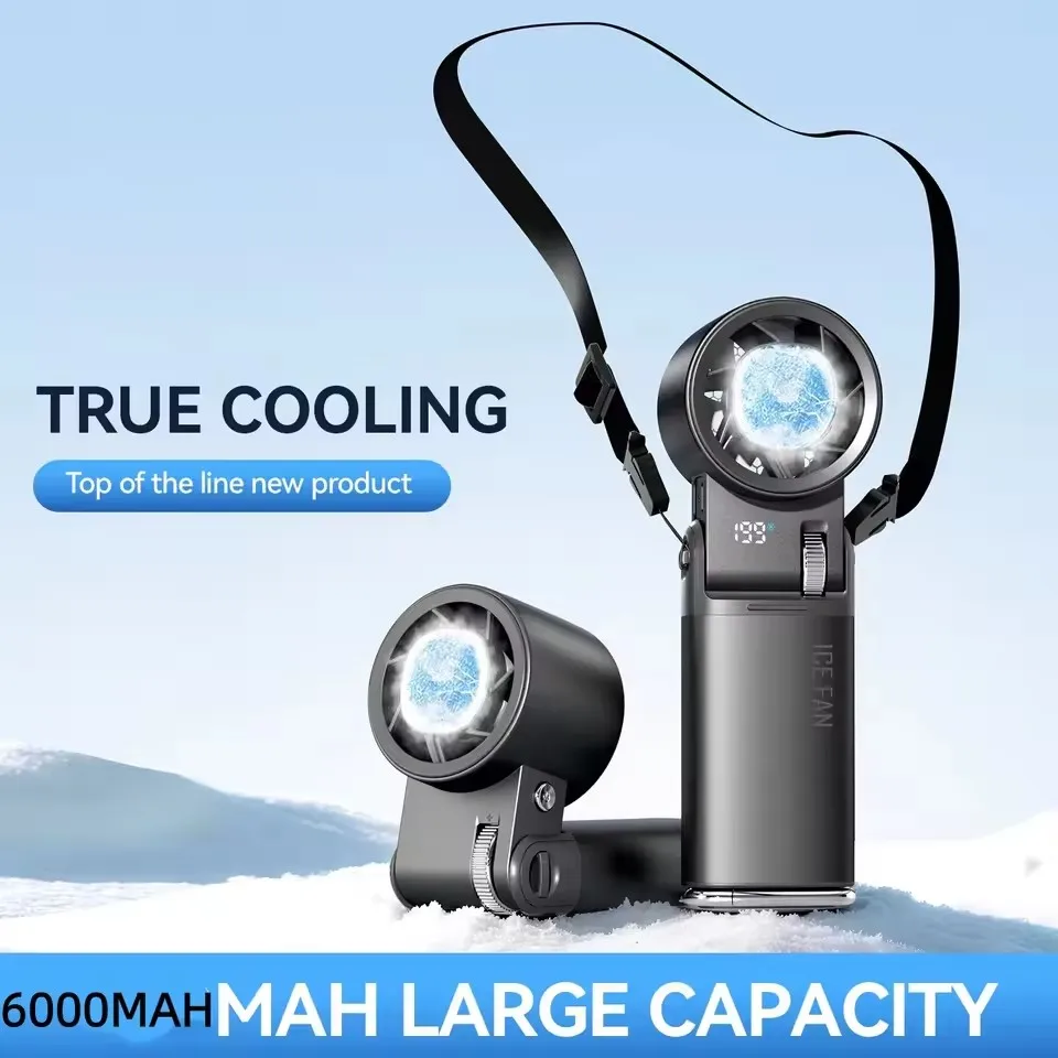 2026 6000mAh Halbleiter-Kühlung Mini-Handventilator Turbine Hochgeschwindigkeits-Sturmventilator Faltbarer Nacken-Eispack-Ventilator