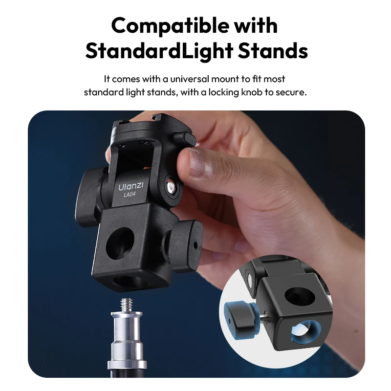 Ulanzi LA04 Adaptador de soporte de luz universal con soporte de zapata fría de 1/4" para soporte de teléfono Cámara DSLR Luz LED 180 °   Inclinación para iluminación