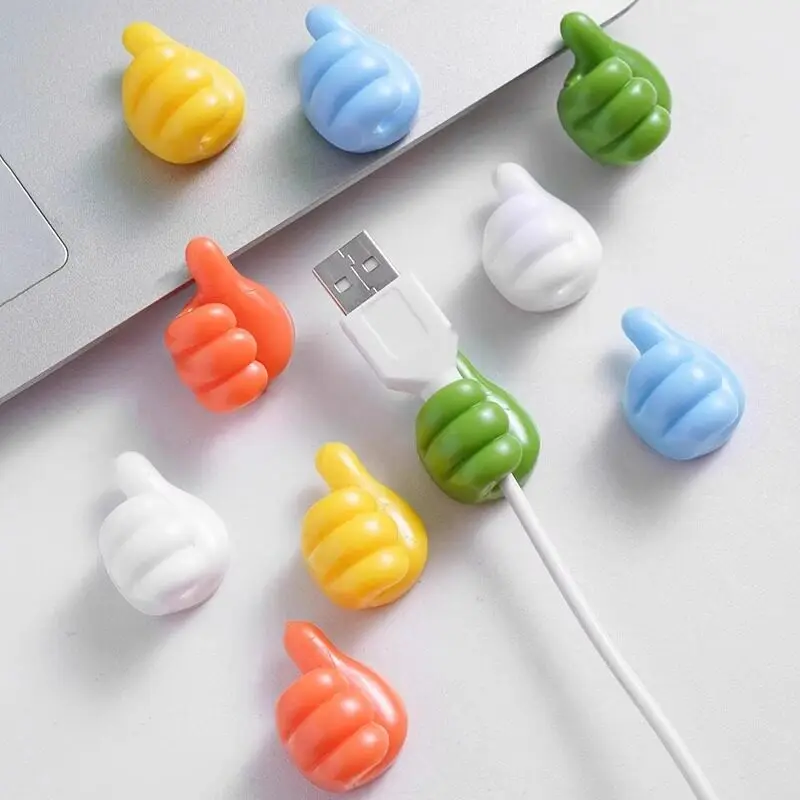 Thumb Shape Silicone Cable Organizer Self Adhesive Mini Wire Holder Flexible Charging Cord Fixer Desk Car Home Storage Gadget