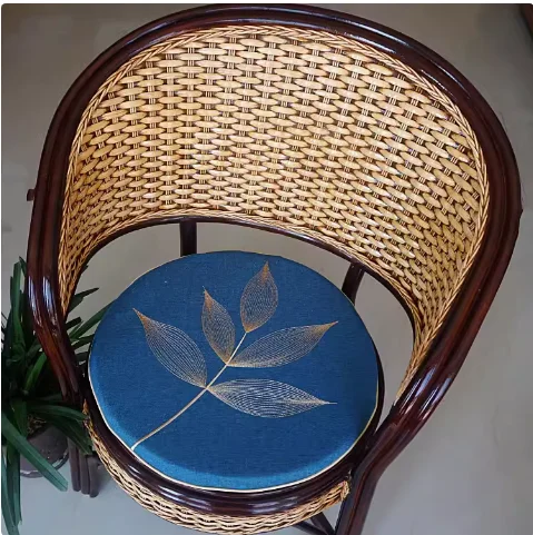 

Custom Embroidery Leaf Round Seat Cushions with Ties Non-Slip Coffee Tea Dining Chair Pads Cotton Linen Sitting Mats