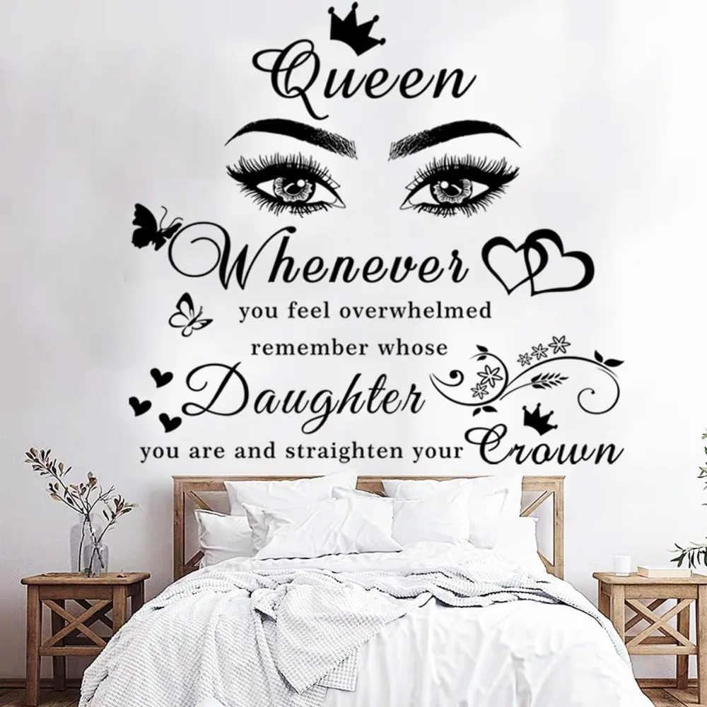 

Girls Inspirational Wall Stickers Art Quote Queen Decals Positive Motivational Butterfly Decor Eyes Sticker
