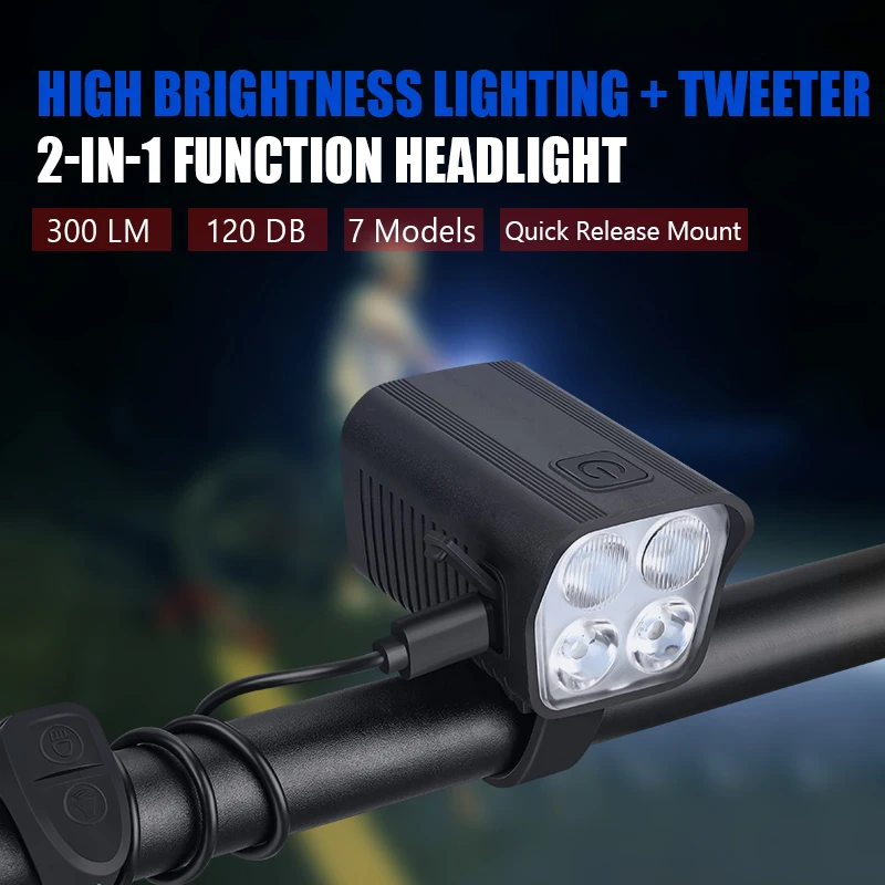 TrustFire DH10-B Bicycle Light with Horn Type-C Rechargeable Bike Headlight 2 in 1 Multi-Function Road MTB Cycling Front Lamp