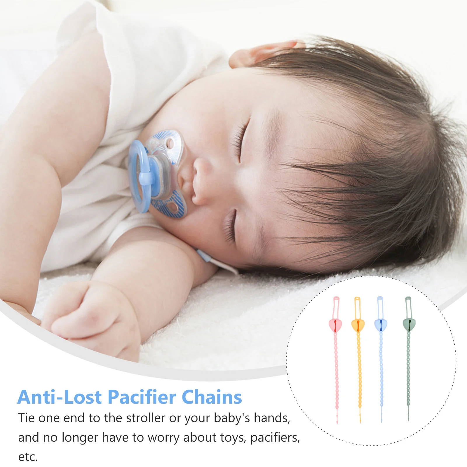 

4Pcs Baby Pacifier Anti-Lost Chains Silicone Clips Food-Grade Safe Stroller Hanging Rope Teething Comfort Straps