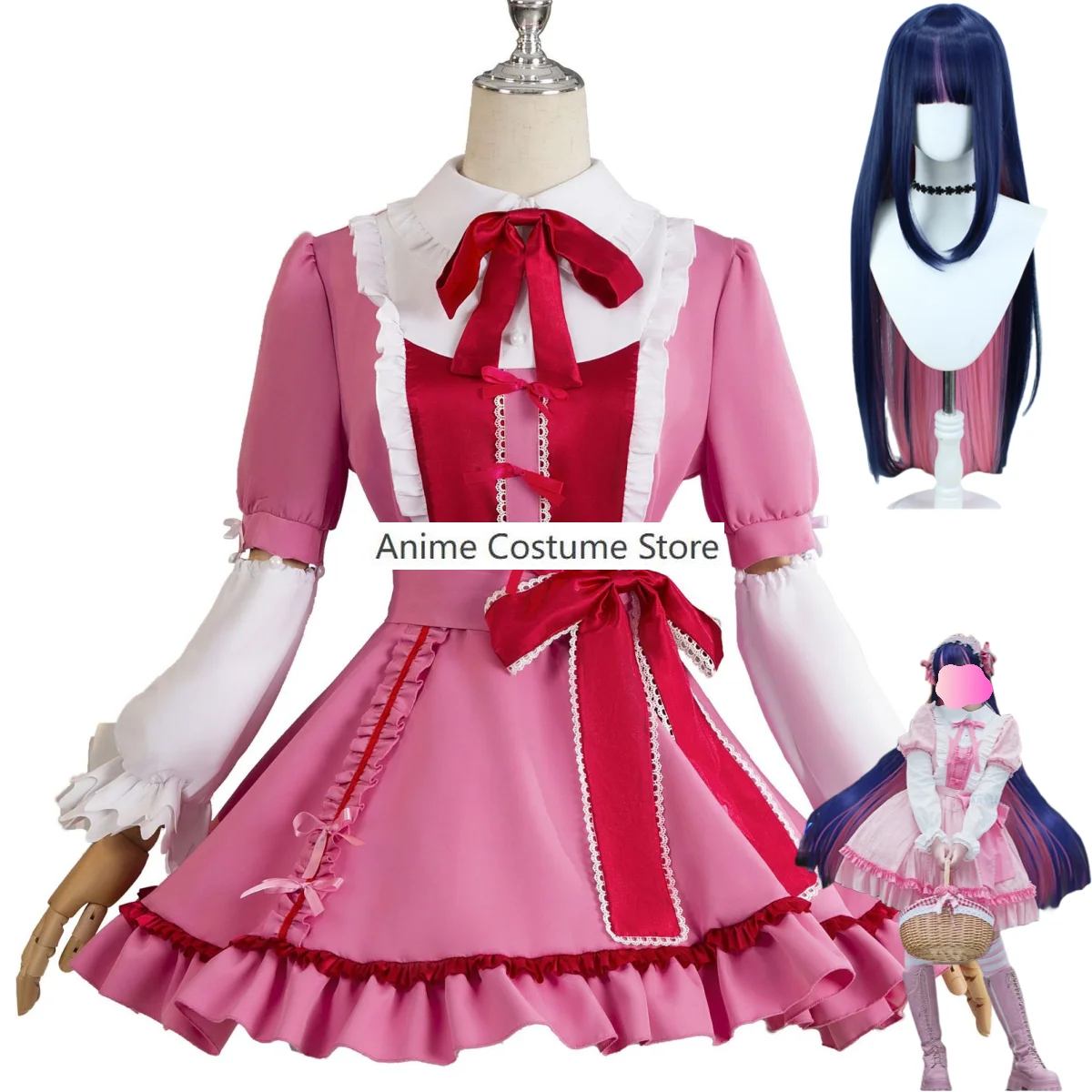 Anime Panty & Stocking with Garterbelt Stocking Anarchy Cosplay Costume Wig Pink Lolita Dress Woman Sexy Kawaii Halloween Suit