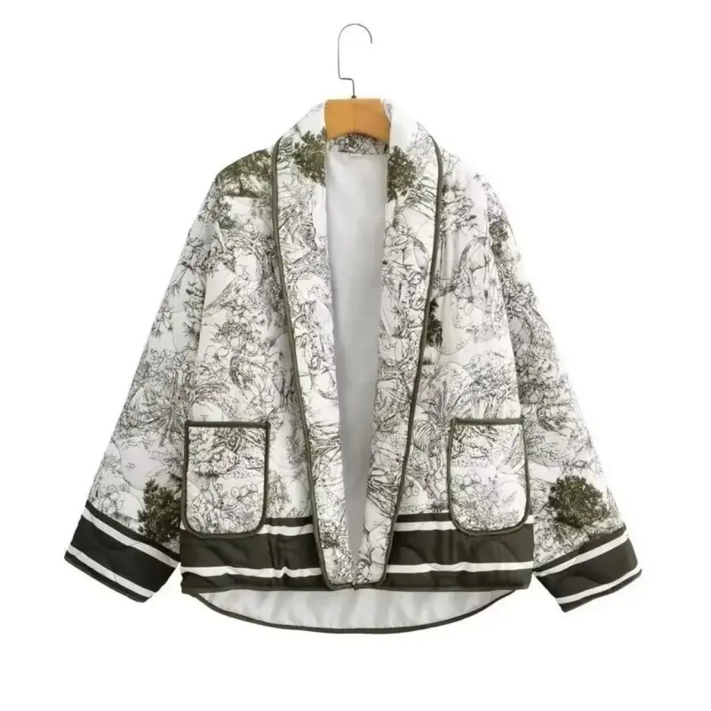 

Women's 6-Color Printed Cotton Jacket Loose Cotton-Padded Outerwear for European And American Markets