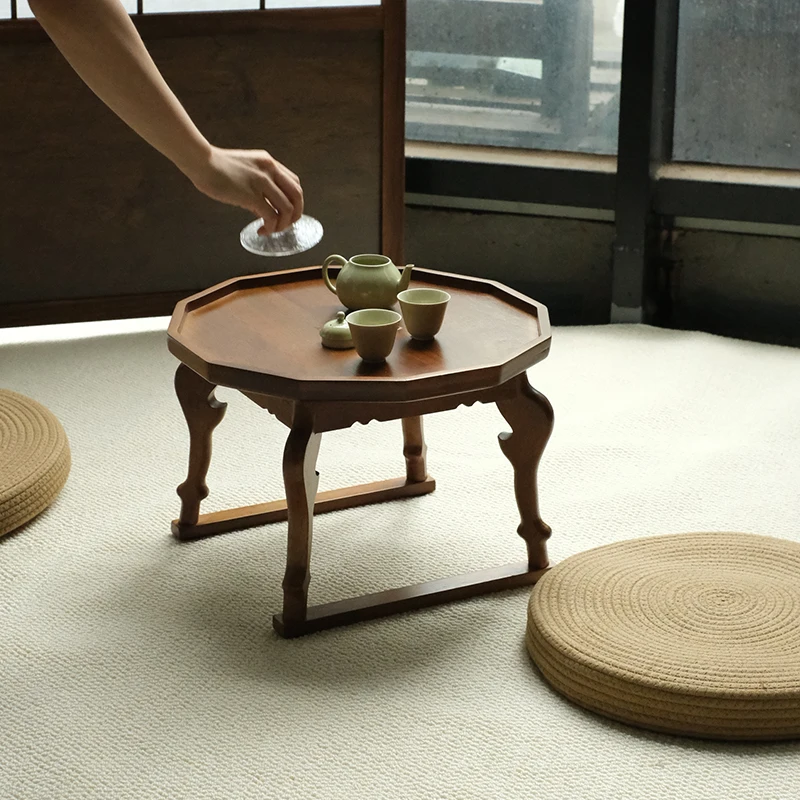 

Walnut small coffee table, antique solid wood balcony new Chinese tea table outdoor camping portable short table