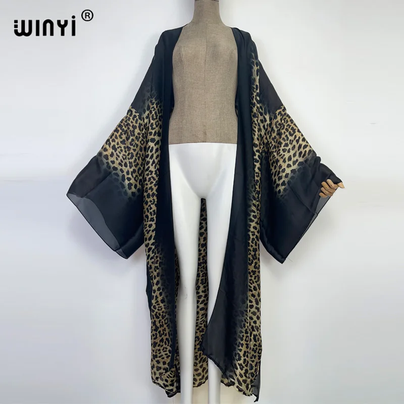 2022 WINYI Europe fashion bikini sweet lady New party Cardigan stitch sexy Boho Leopard Print Holiday Africa long Sleeve KIMONO